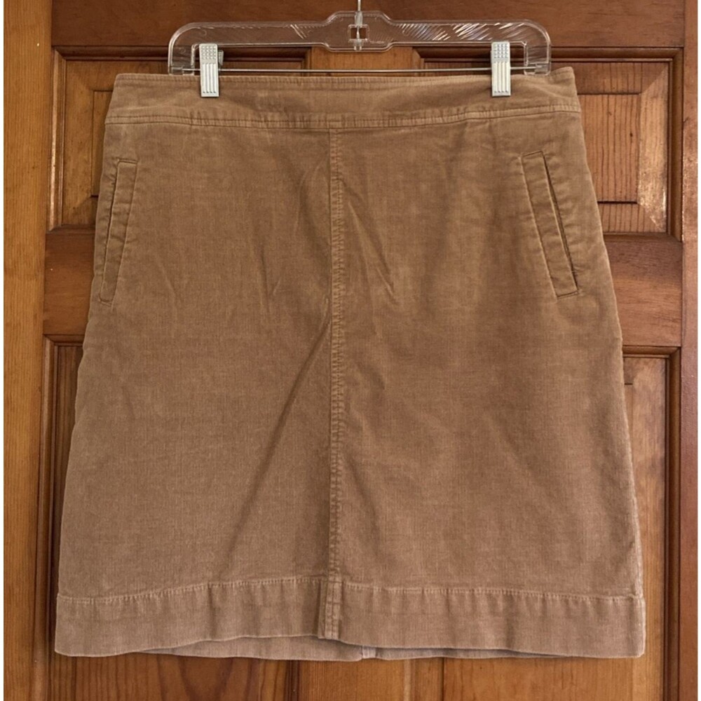 Talbots Womens 10 Tan Stretch Fine Wale Corduroy A-Line Mini Skirt Academia Fall